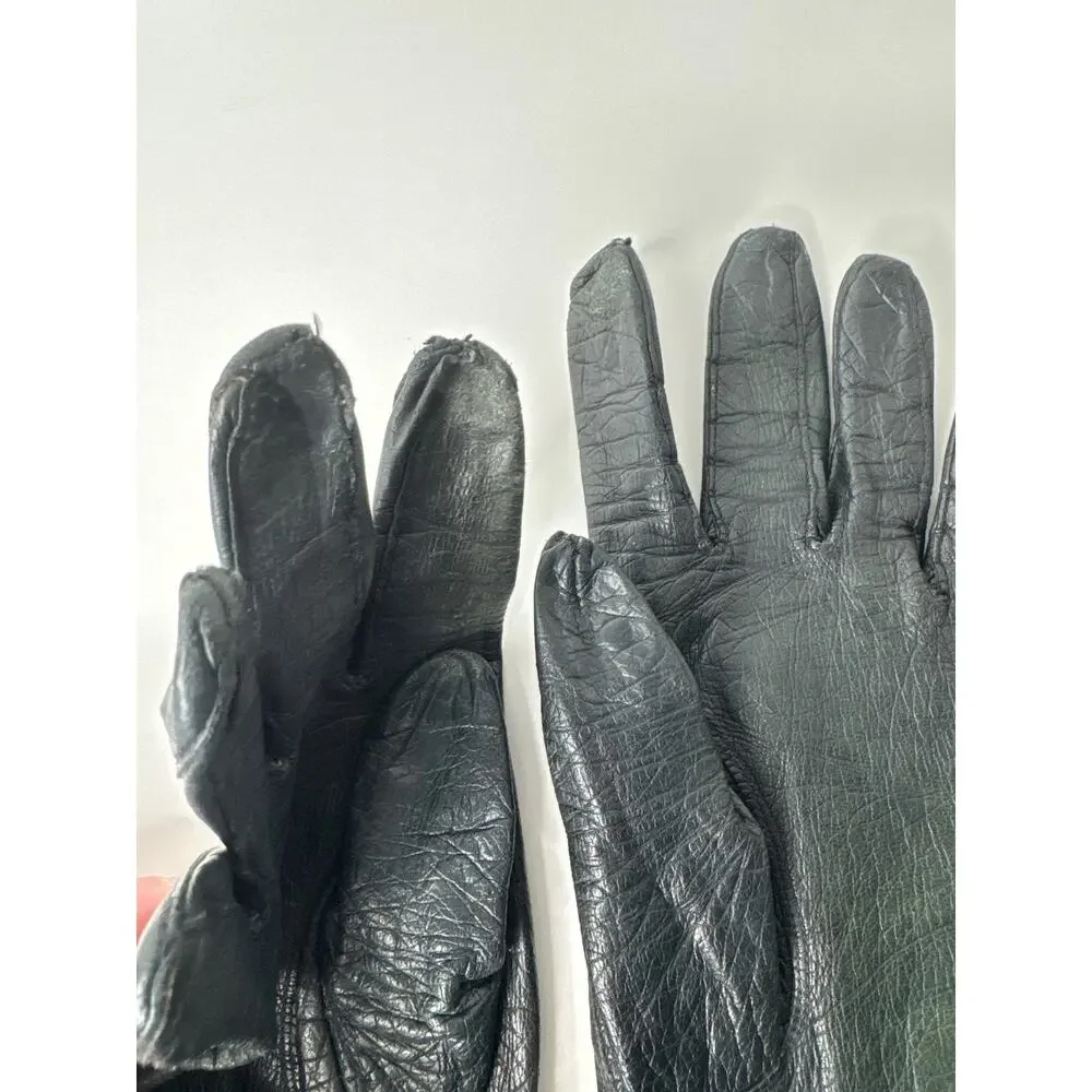 Vintage 50s–60s Alexander’s France Black Leather Silk Lining Opera Gloves size 7